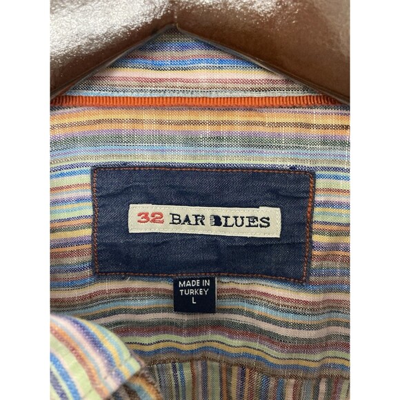 Men's 32 Bar Blues Long Sleeve Shirt Linen Colorful Striped Size Large - Picture 2 of 7